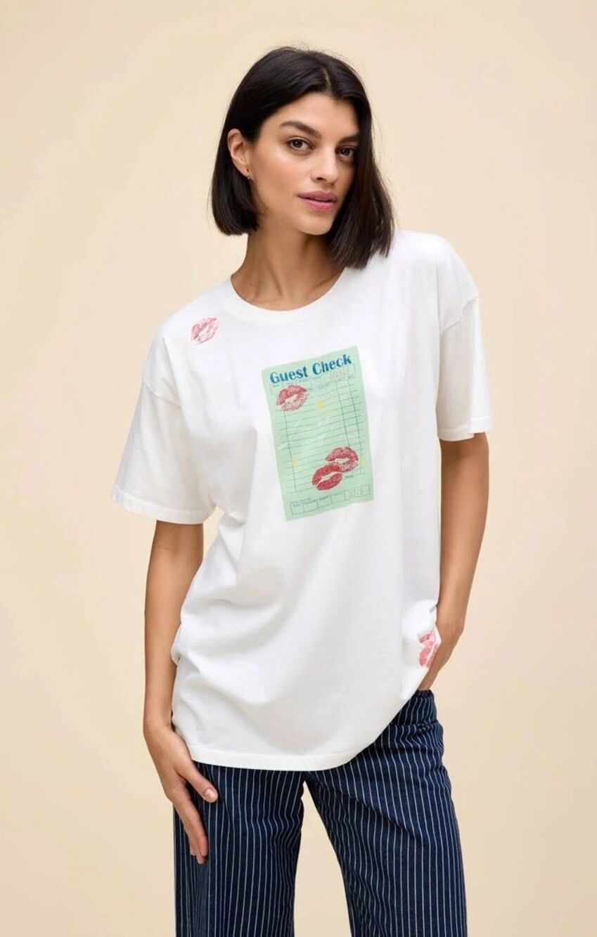 Daydreamer Guest Check Tee Short Sleeve White Shirt Oversized Sz M NWT